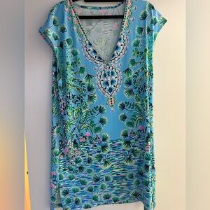 Lilly Pulitzer Talli V-Neck small Coverup Blue Mosaic Shells Swim
